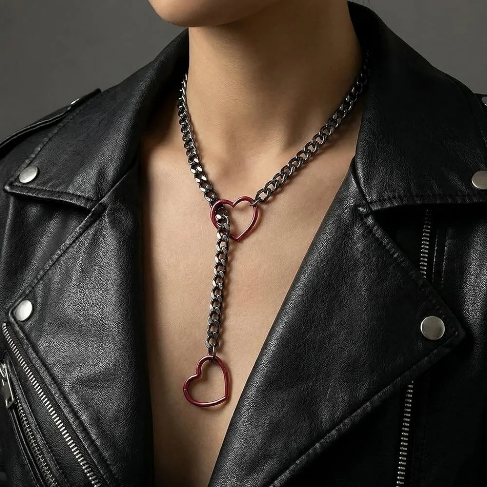 Heart Cuban Slip Chain Choker Necklace